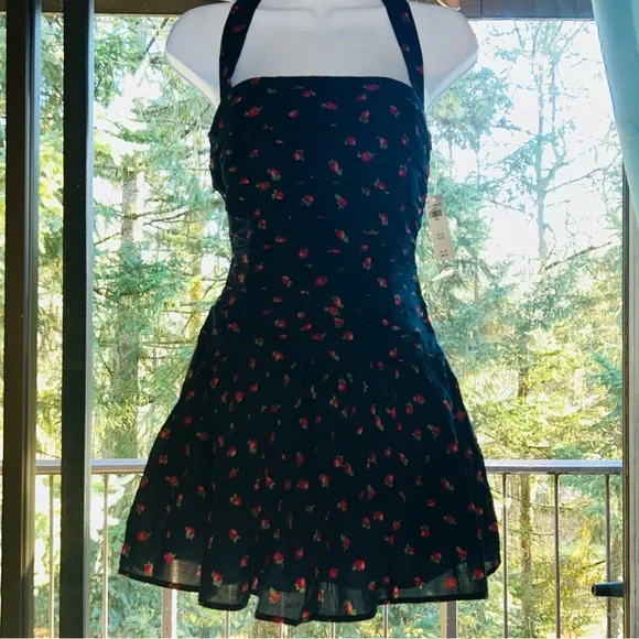 🫎A&F Emerson Drop-Waist Strawberry Mini Halter Dress XS NWT🍓 - Picture 1 of 12